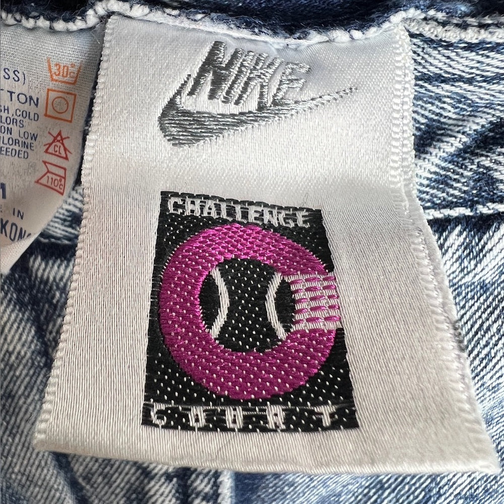 Vintage 80s NIKE Challenge Court Jean Skirt blue acid wash pockets