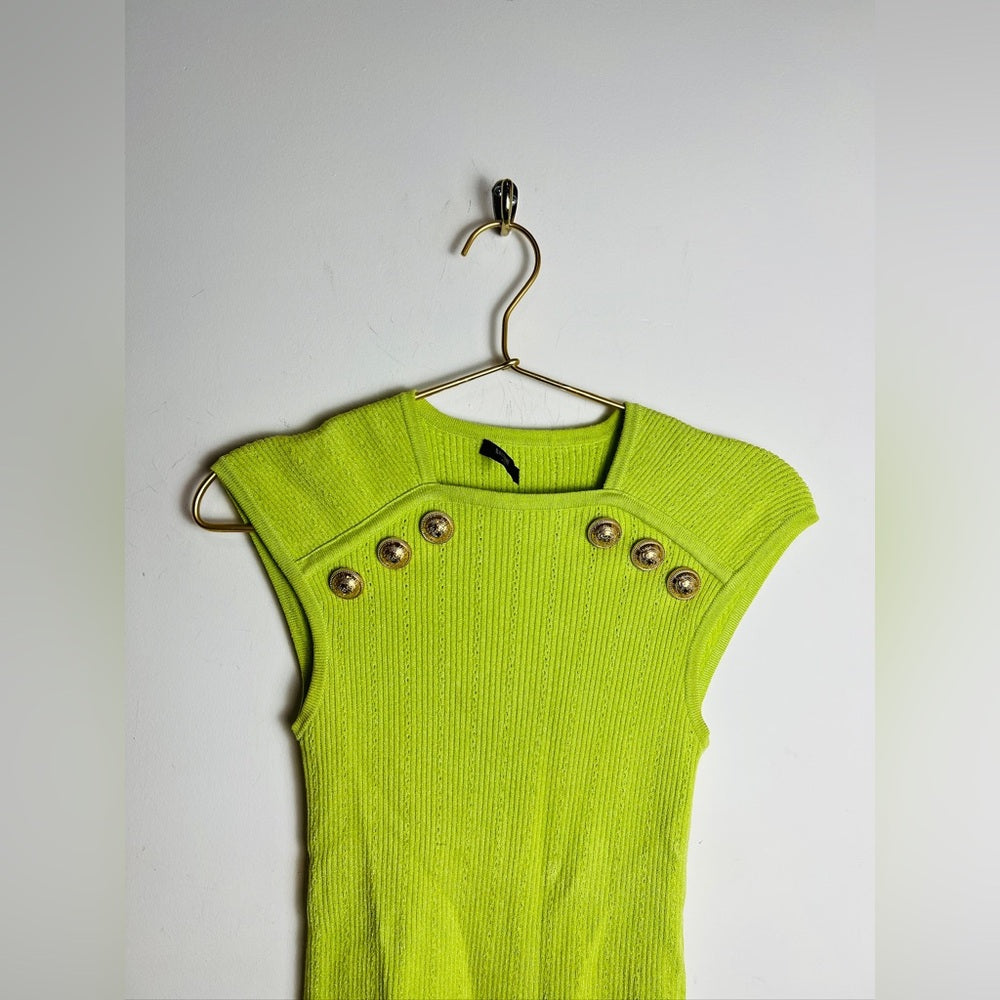 Balmain Neon Green Top Gold Button