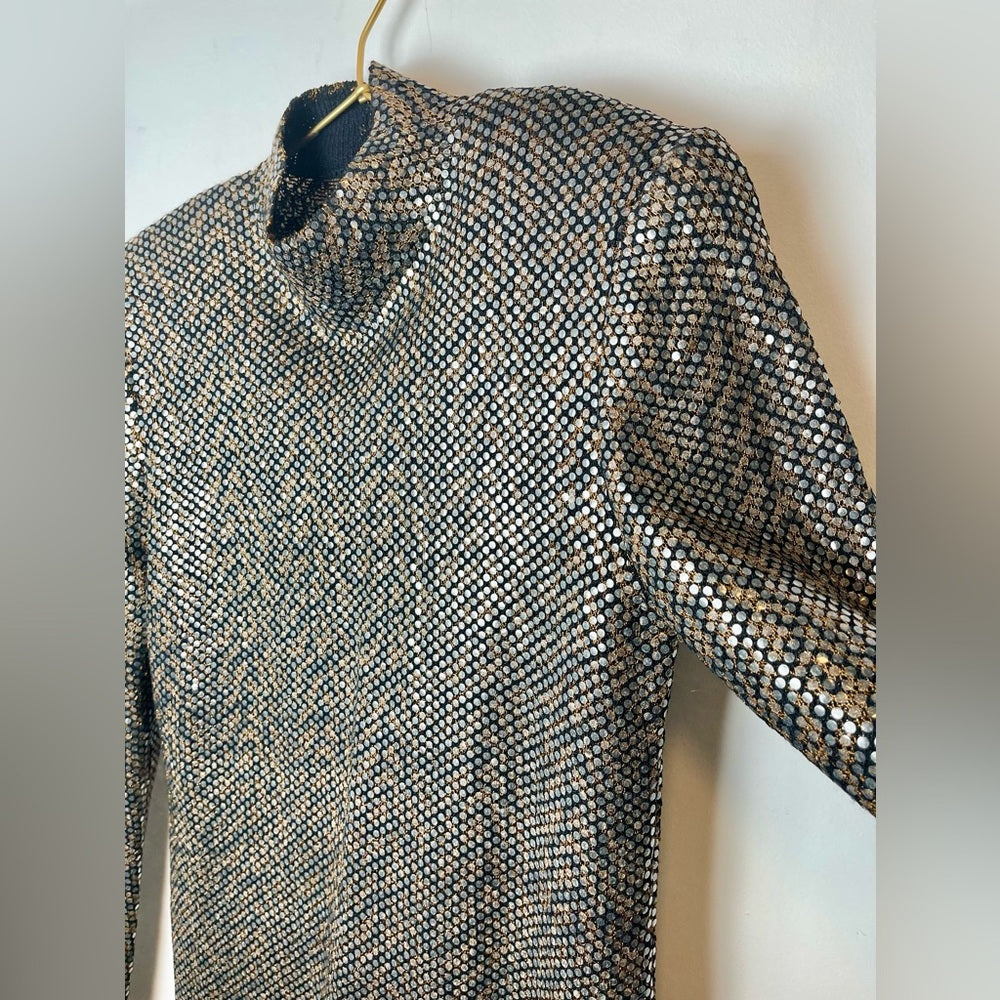 Vintage St. John Knit Midi Dress 1980s Metallic Knit