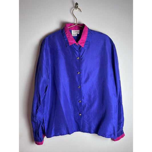 Vintage Purple Pink Tess Silk Button Down Blouse