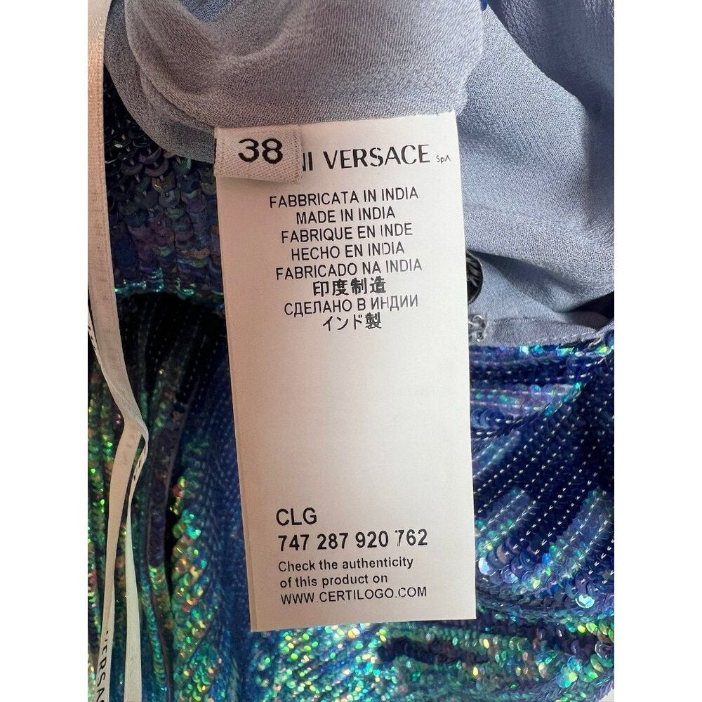 Versace Sequin Blue Couture Dress 38