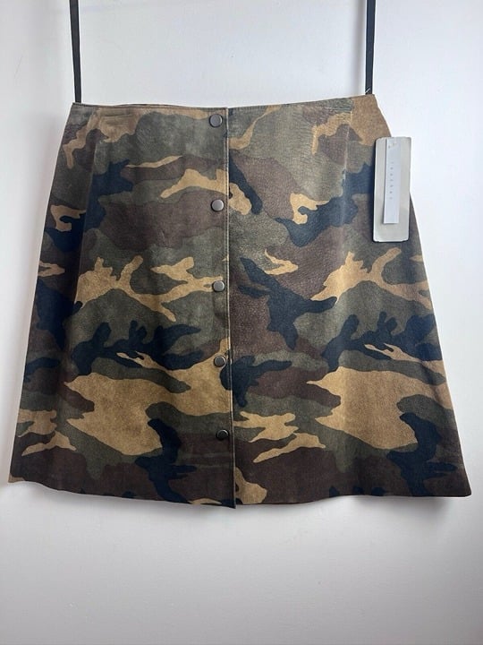 Vintage Camouflage Snap Front Mini Skirt 100% Suede Leather NWT
