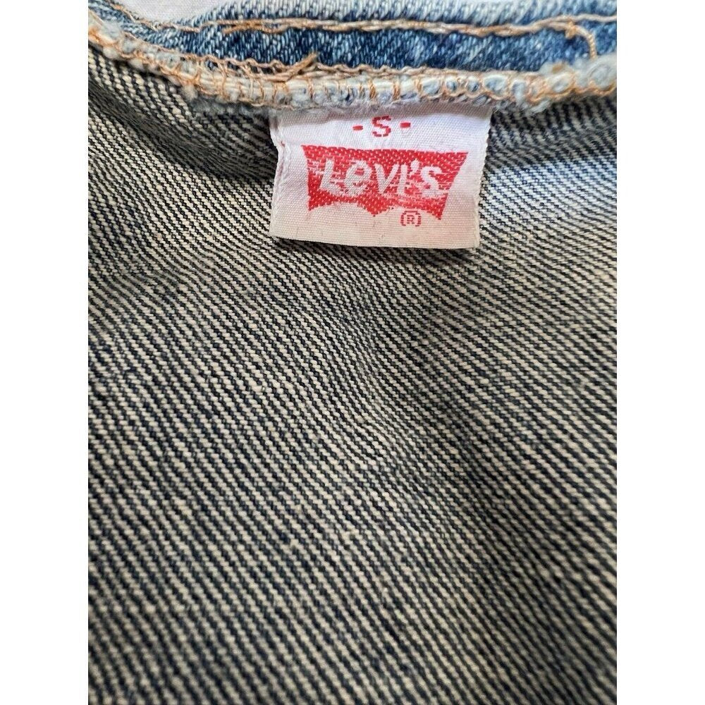 Vintage Orange Tab Levi’s Denim Vest Made in USA Snaps Custom Brooch