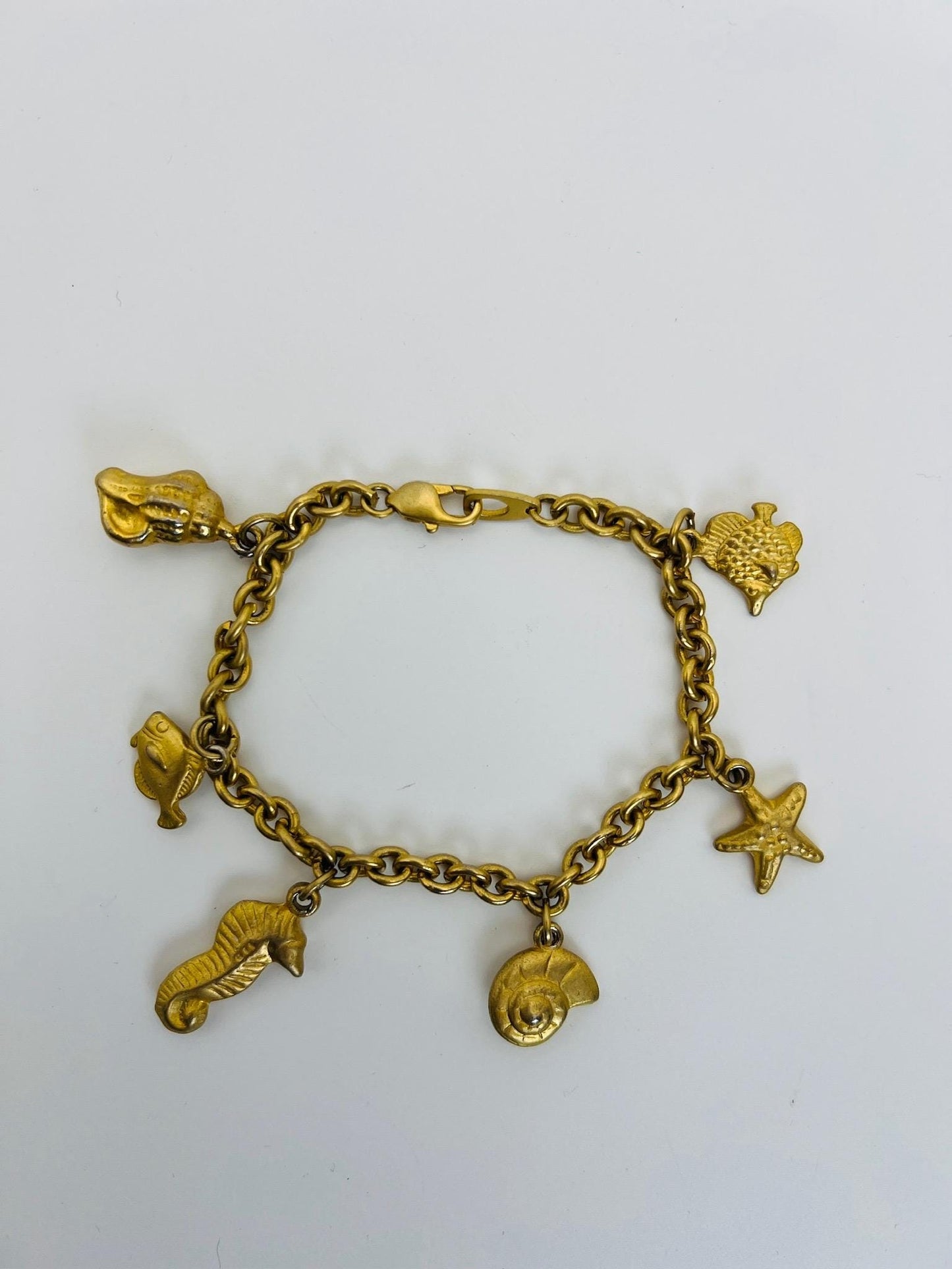 Vintage Seashell Gold Tone Charm Bracelet