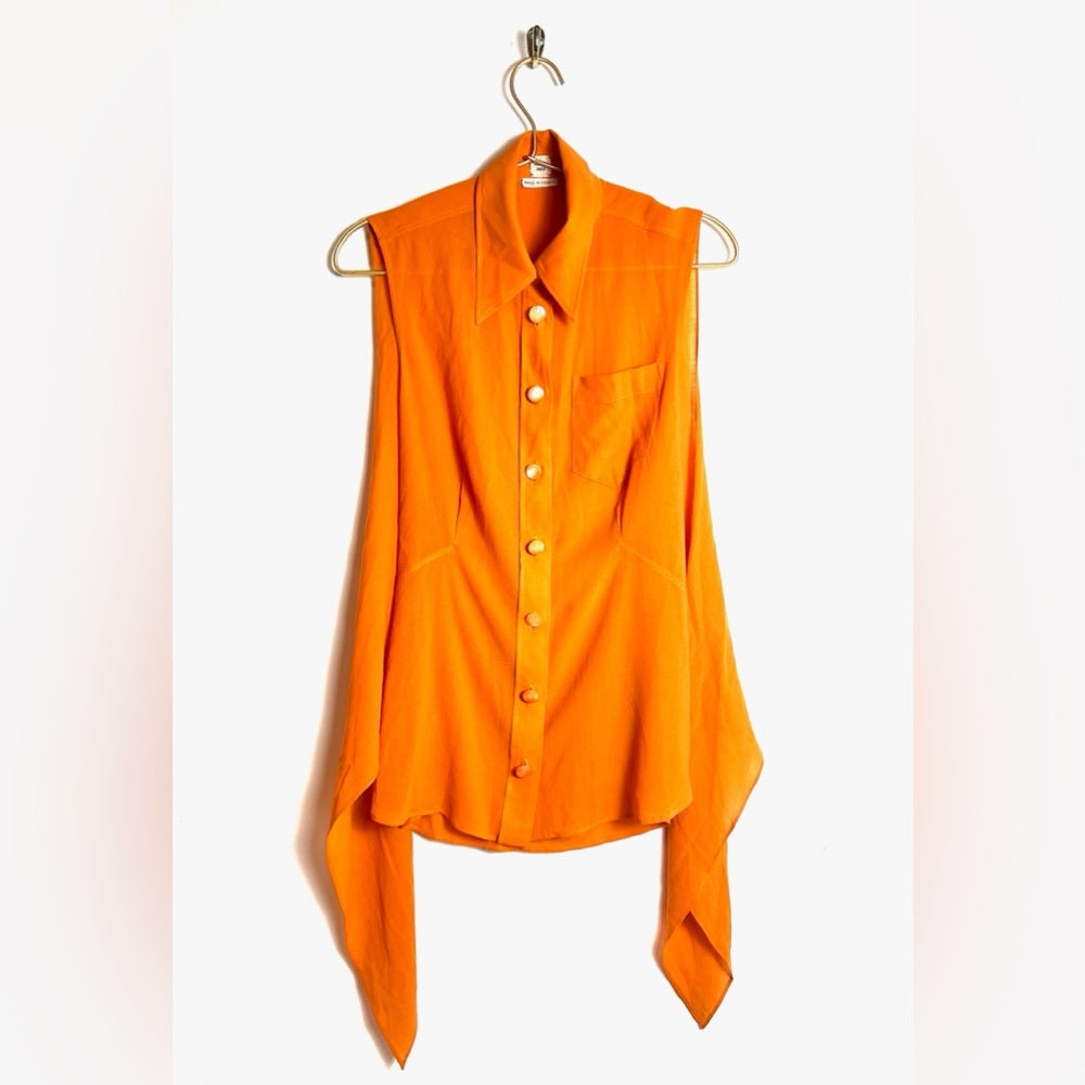Hermes Orange Tie Blouse Buttondown 36