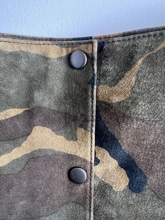 Vintage Camouflage Snap Front Mini Skirt 100% Suede Leather NWT