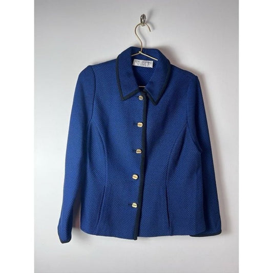 St. John Vintage Black Blue Chevron Blazer Jacket 2000s