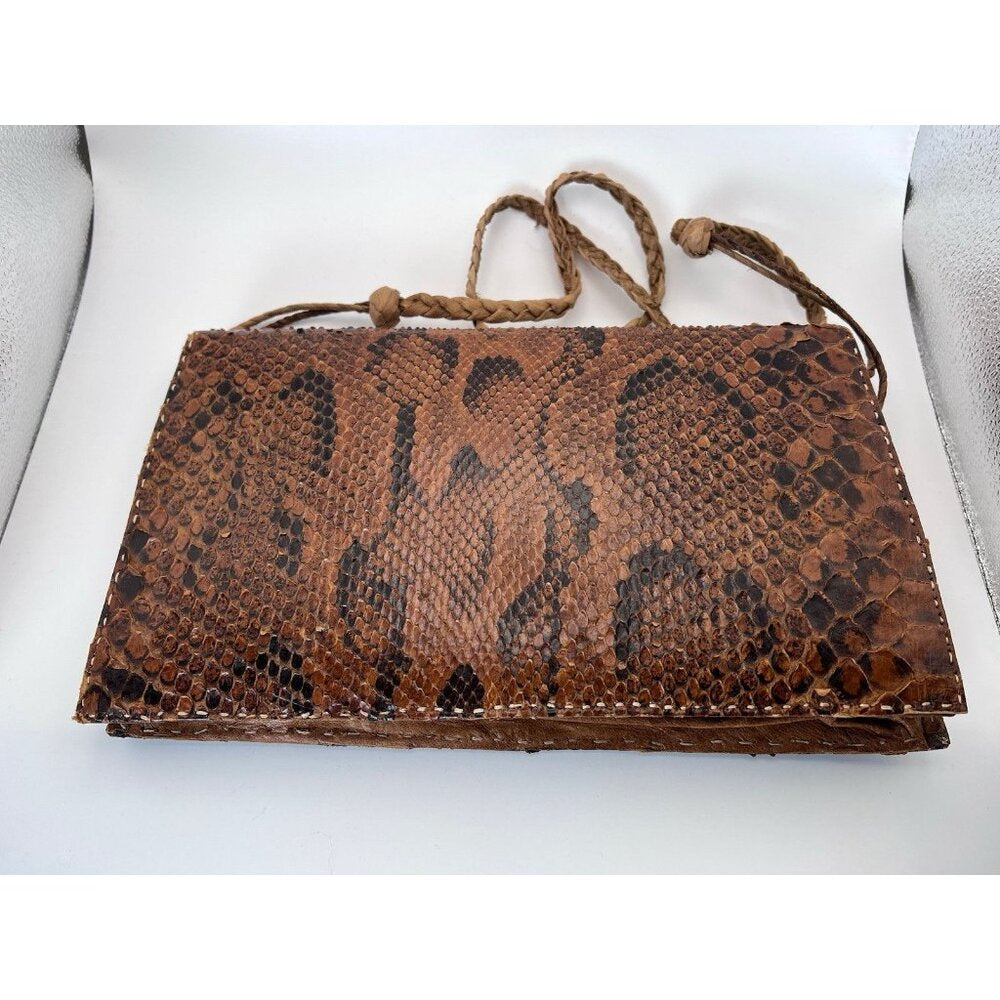 Vintage Snakeskin Handbag Shoulder Bag Brown