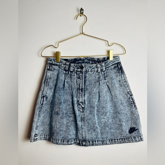 Vintage 80s NIKE Challenge Court Jean Skirt blue acid wash pockets
