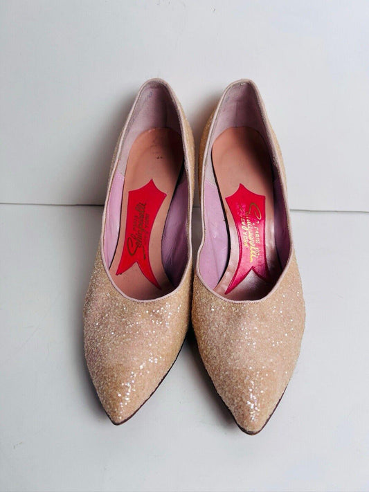 Vintage Schiaparelli Light Pink Glitter Heels 9B Stiletto
