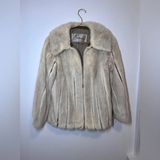 Vintage Short Fur Tan Collared Lined Jacket