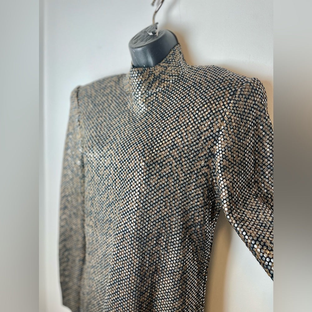 Vintage St. John Knit Midi Dress 1980s Metallic Knit