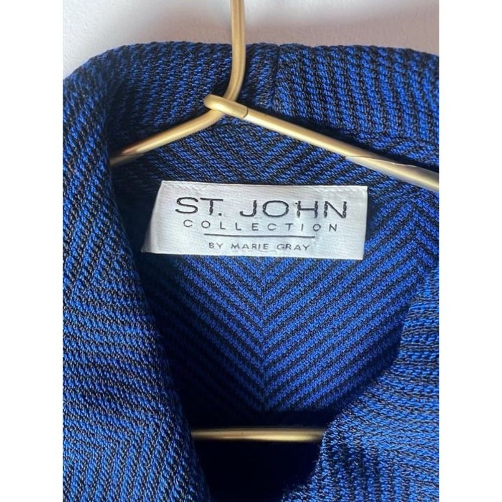 St. John Vintage Black Blue Chevron Blazer Jacket 2000s