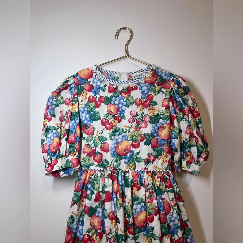 Ruth of Carolina Girls Floral Multi Color Long Dress With Matching Hat