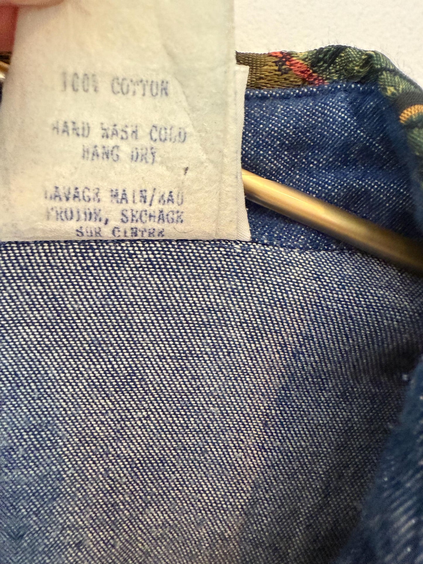 Vintage denim western USA info button down small 90s