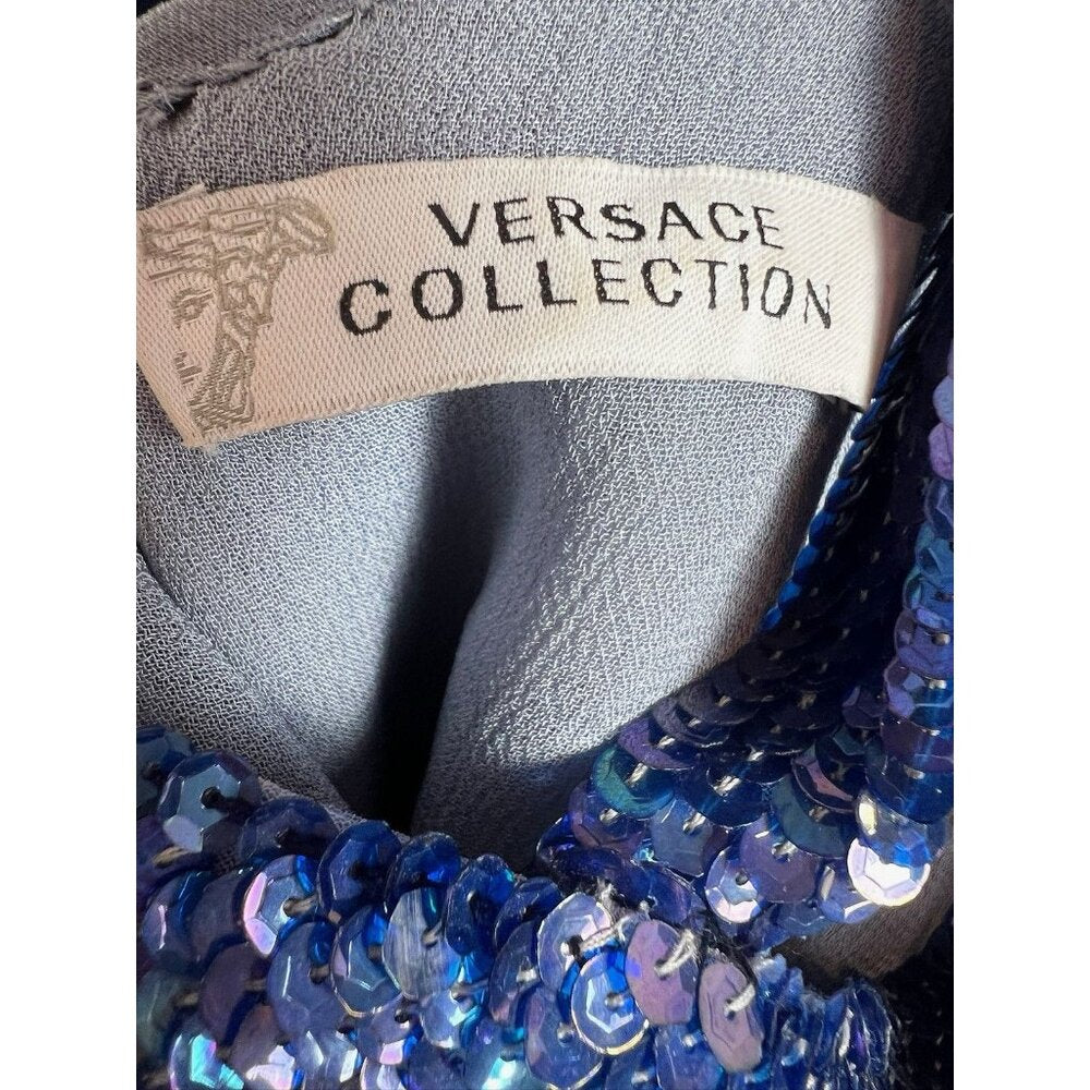 Versace Sequin Blue Couture Dress 38