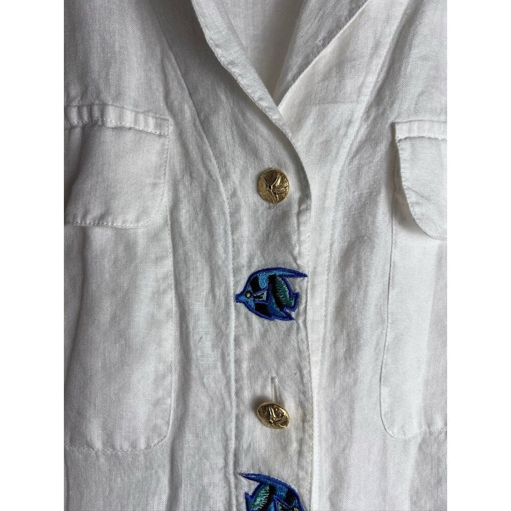 Vintage Escada Margaretha Ley Linen Fish Button Down Blouse
