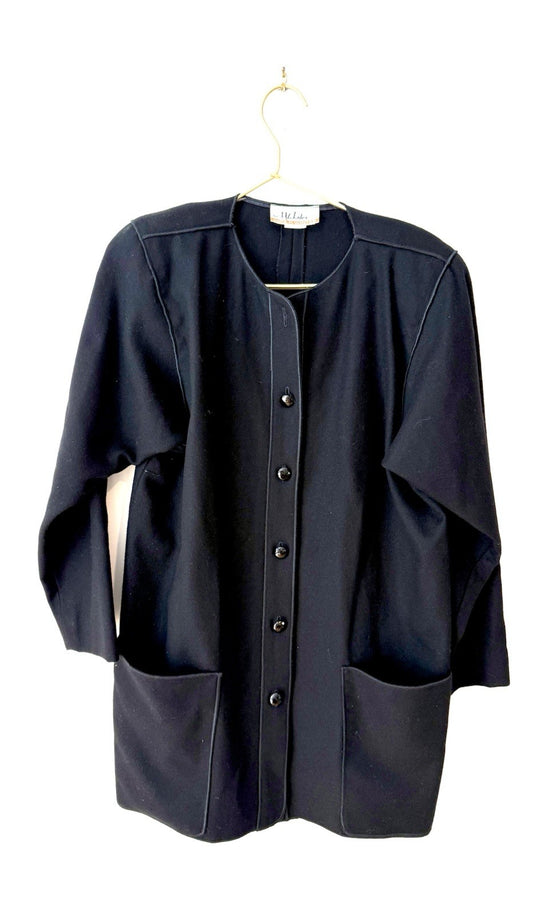 Vintage Mrs H Winter Sweater Blazer Black Wool Buttons