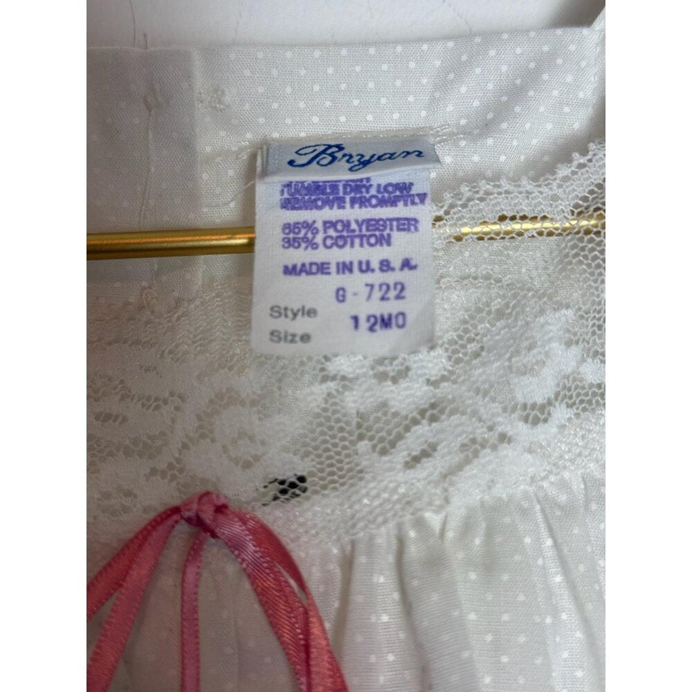 Vintage Baby Girls White Bow Dress 12 months