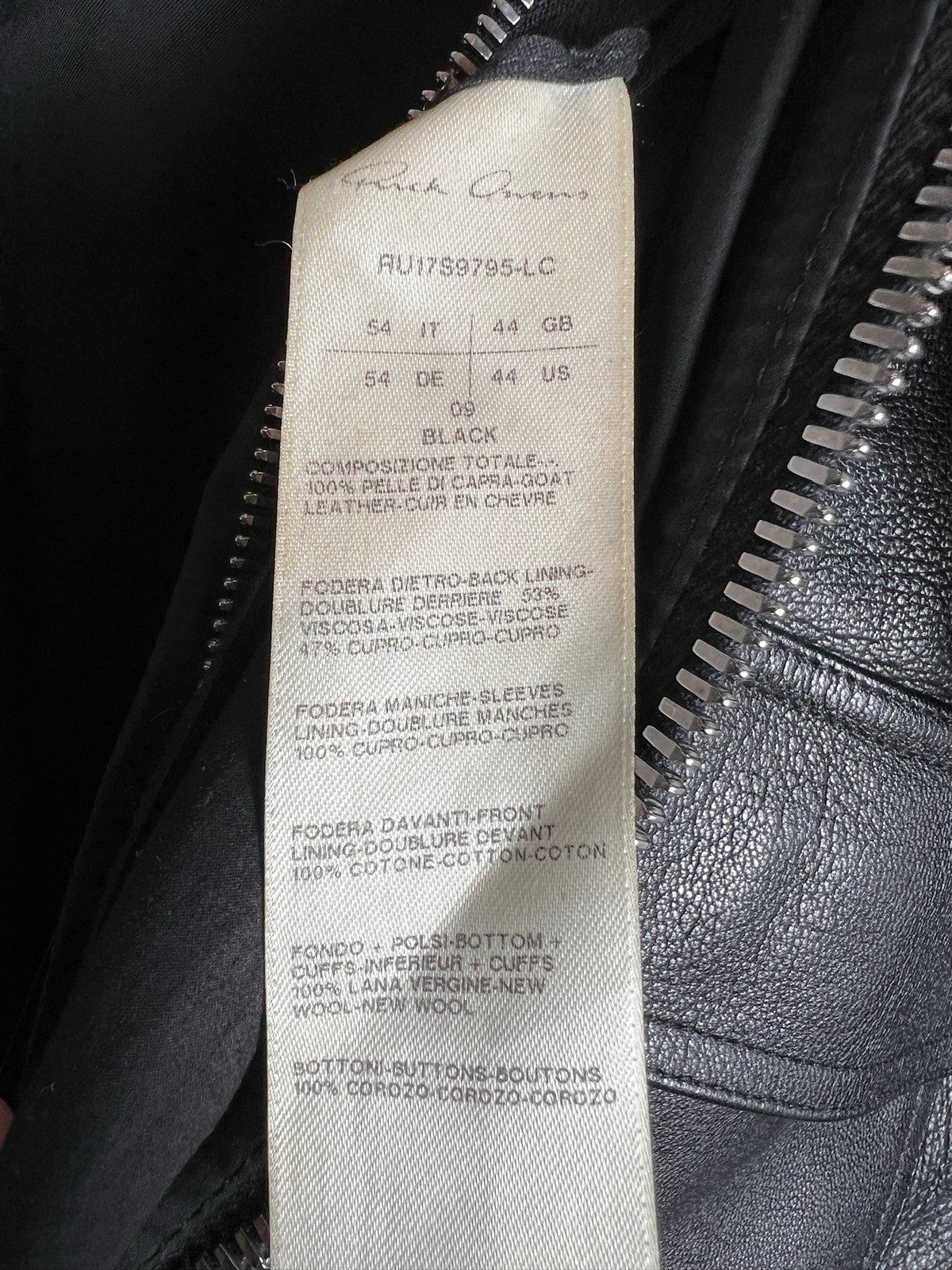 Rick Owens Walrus Leather Bomber Jacket Men’s 44 Black