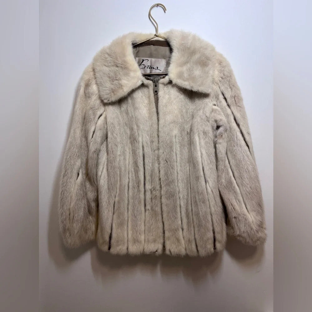 Vintage Short Fur Tan Collared Lined Jacket