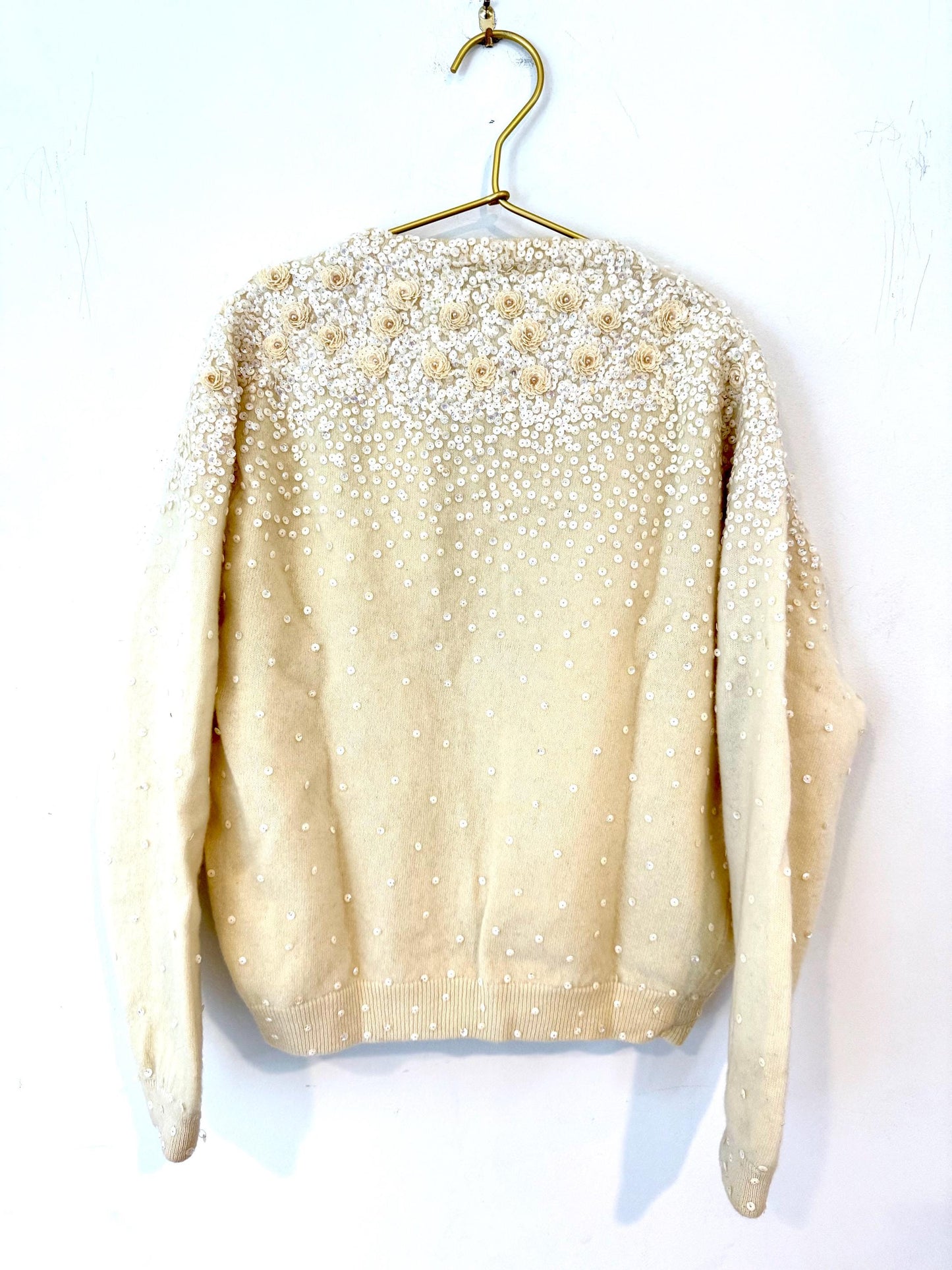 Vintage Banff Floral Sequin Wool Cardigan Retro Pin up