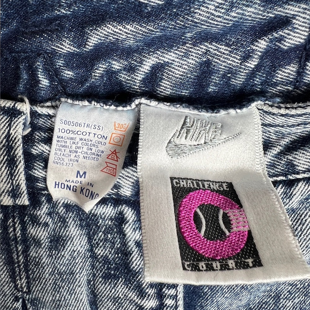 Vintage 80s NIKE Challenge Court Jean Skirt blue acid wash pockets