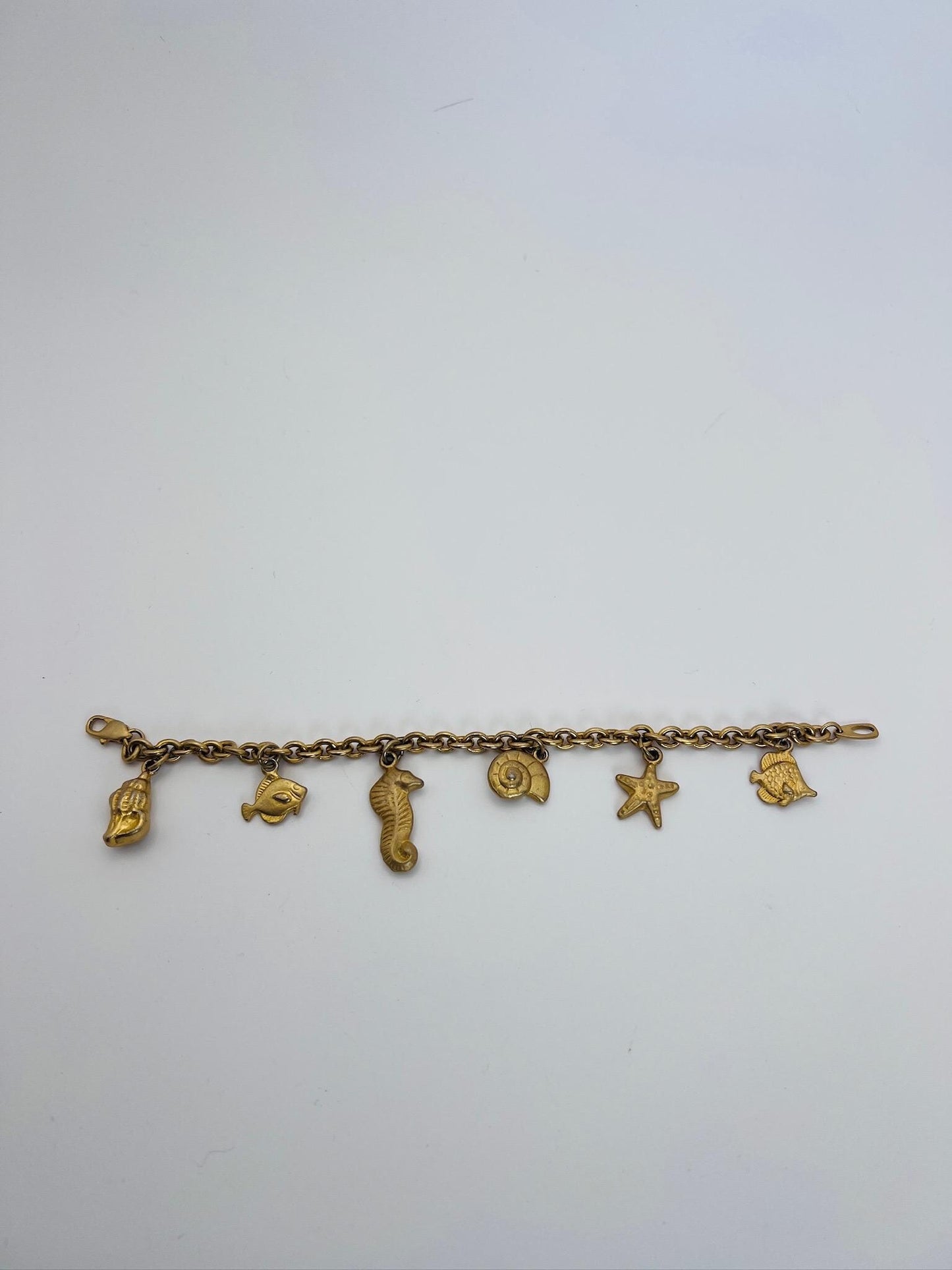 Vintage Seashell Gold Tone Charm Bracelet