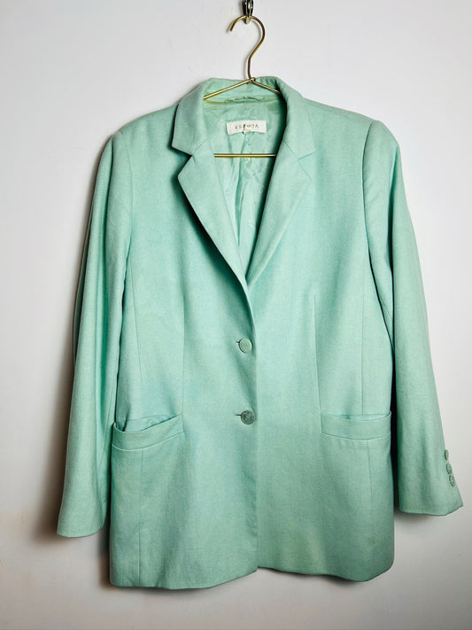 Escada Light Blue Mint Wool Breasted Blazer 42