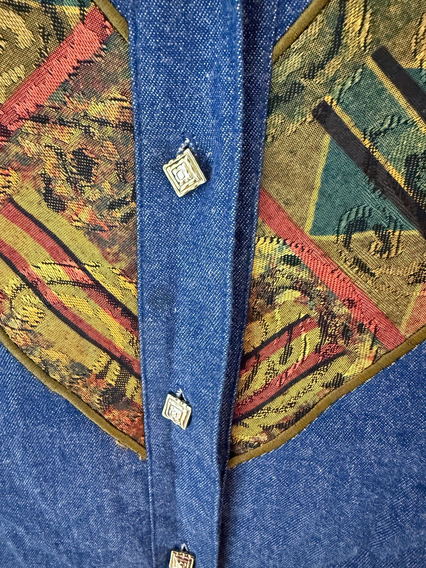 Vintage denim western USA info button down small 90s