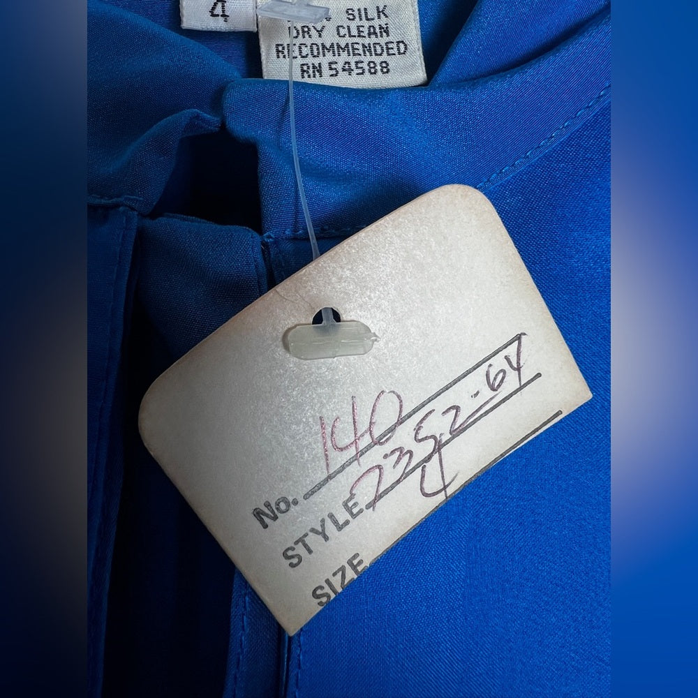 Vintage The Silk Farm royal blue cape silk blouse 4