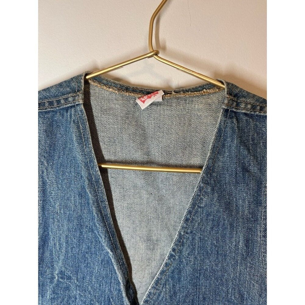 Vintage Orange Tab Levi’s Denim Vest Made in USA Snaps Custom Brooch