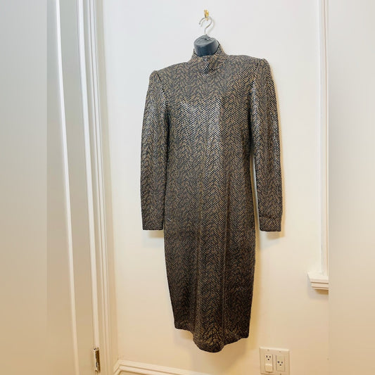 Vintage St. John Knit Midi Dress 1980s Metallic Knit