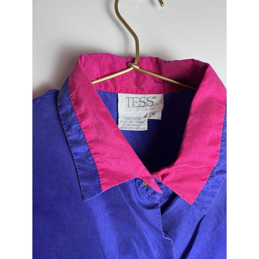 Vintage Purple Pink Tess Silk Button Down Blouse