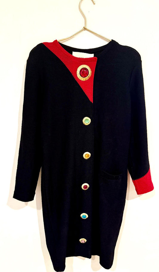 Steve Fabrikant Vintage 80s Cabochon Colorful button sweater/ dress