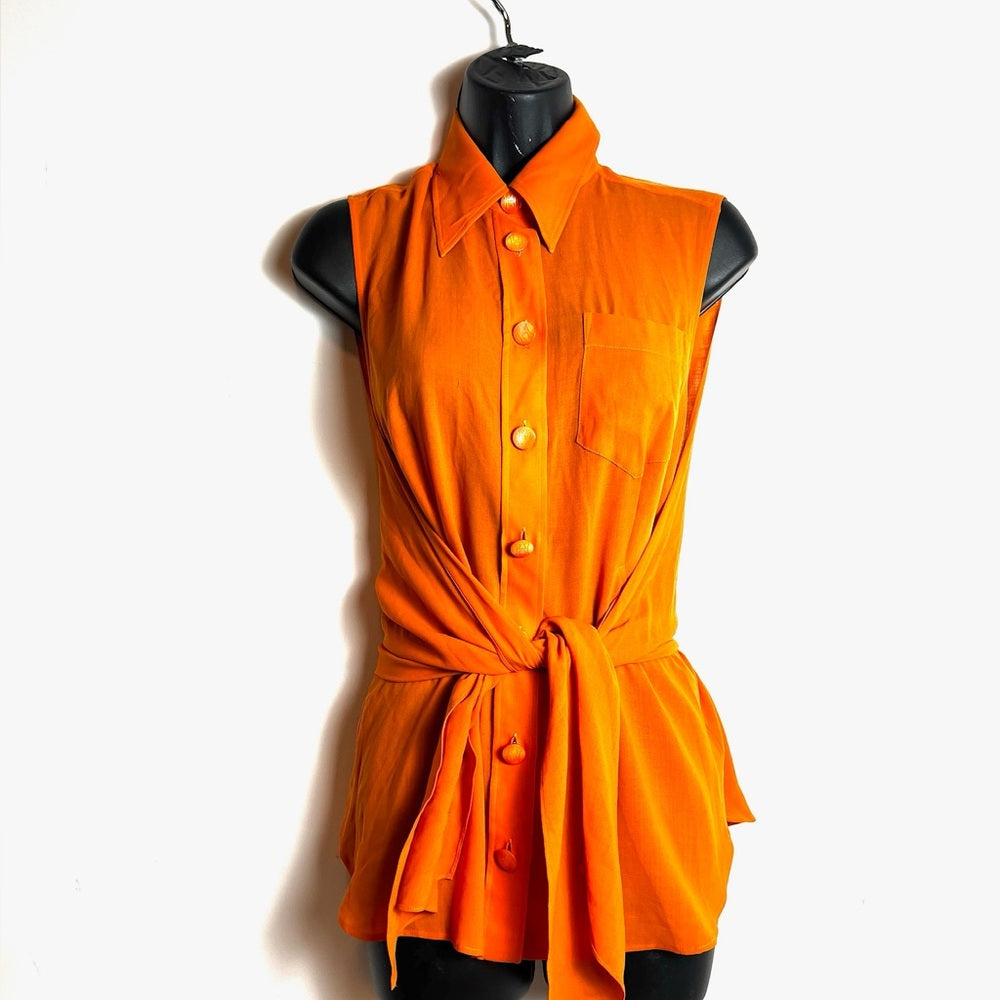Hermes Orange Tie Blouse Buttondown 36