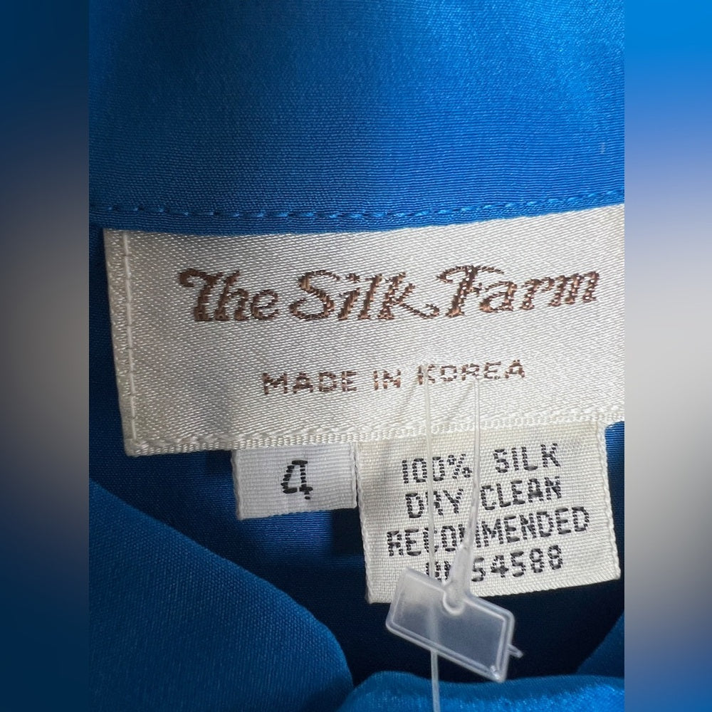 Vintage The Silk Farm royal blue cape silk blouse 4