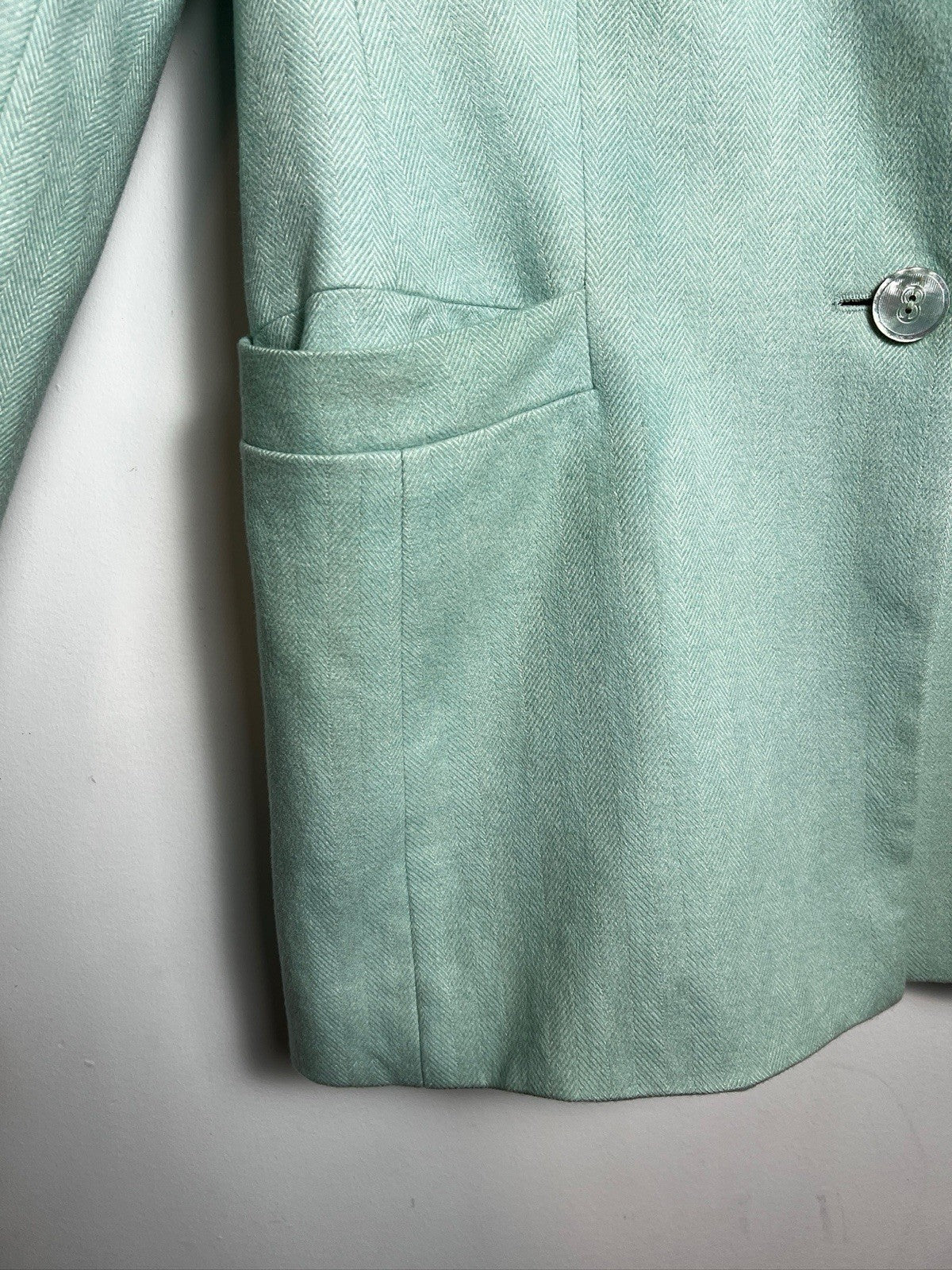 Escada Light Blue Mint Wool Breasted Blazer 42