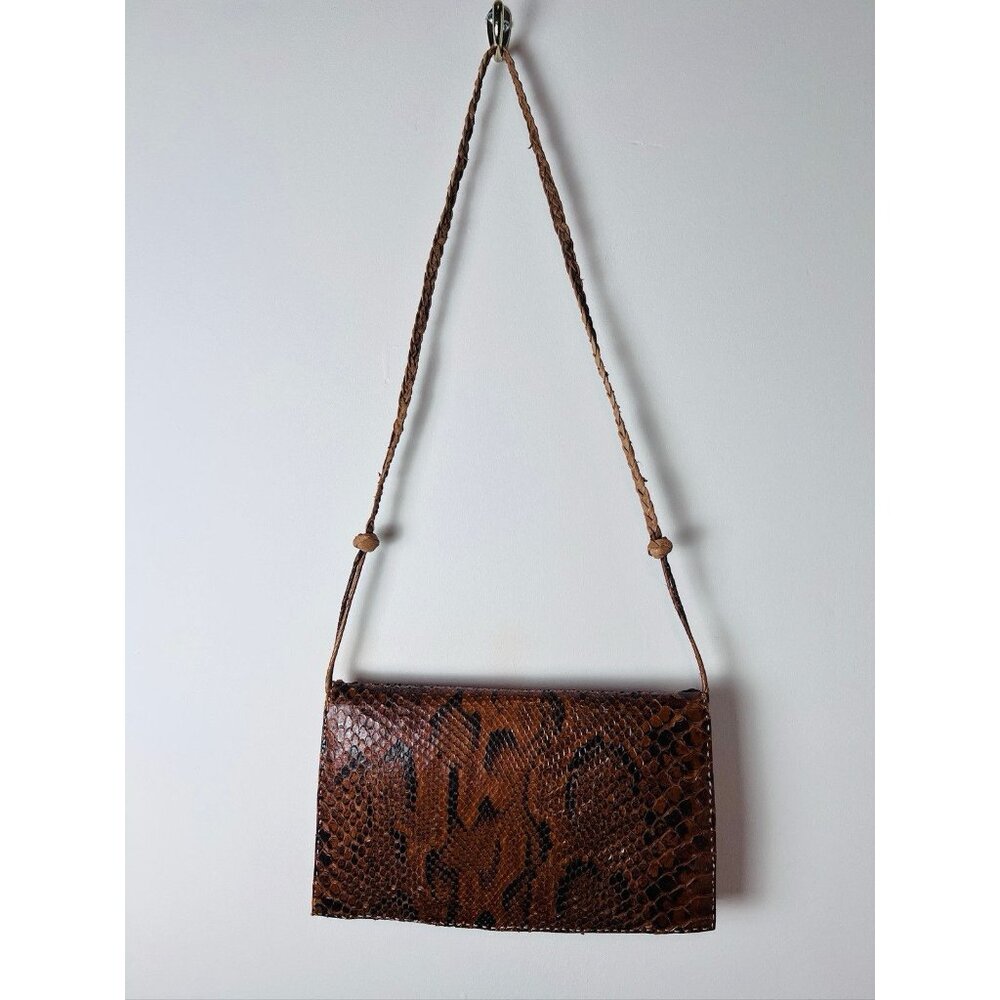 Vintage Snakeskin Handbag Shoulder Bag Brown