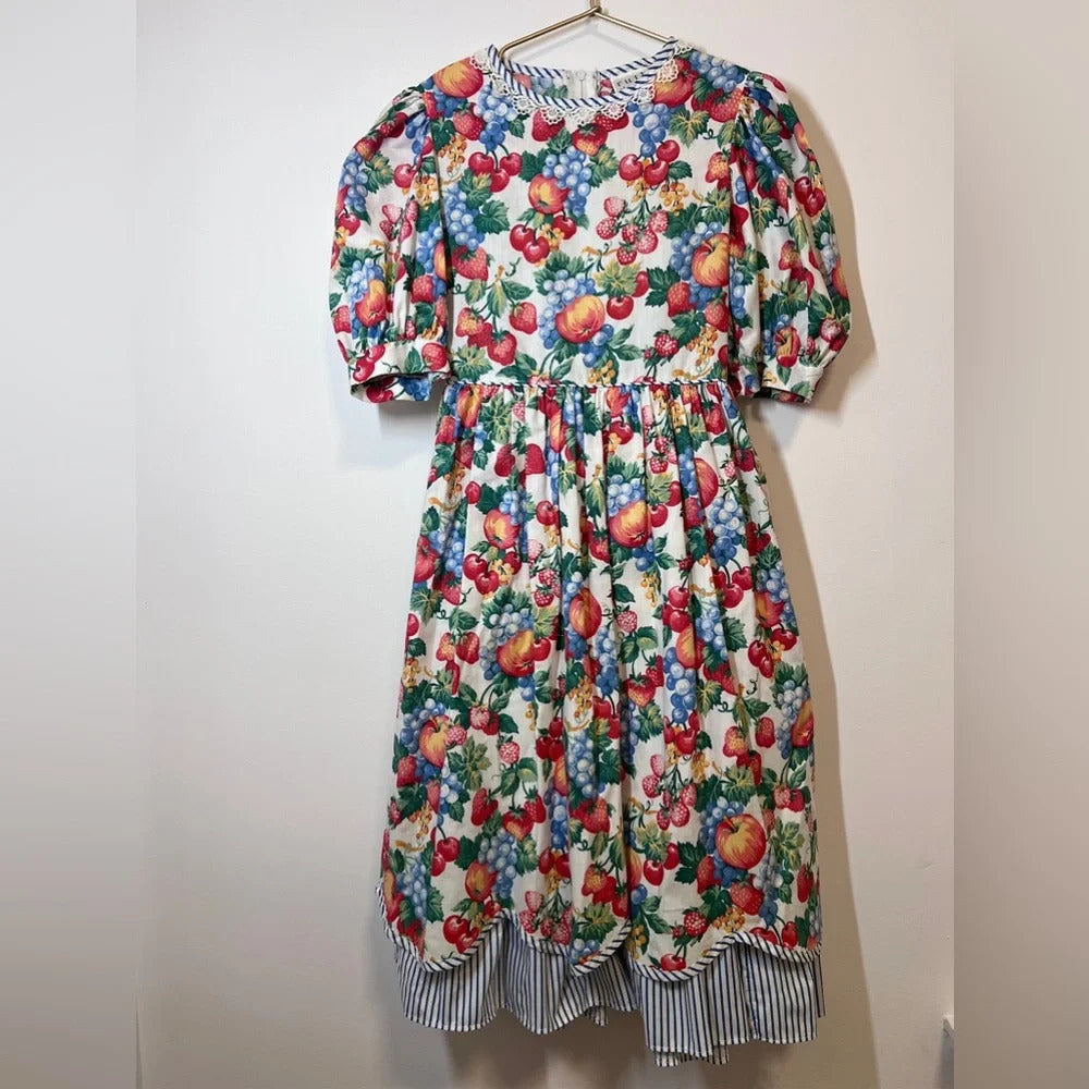 Ruth of Carolina Girls Floral Multi Color Long Dress With Matching Hat