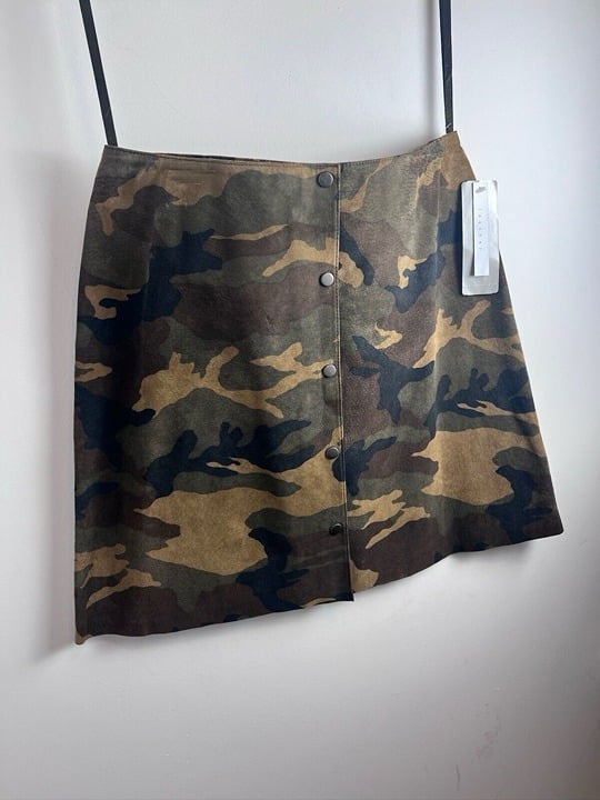 Vintage Camouflage Snap Front Mini Skirt 100% Suede Leather NWT