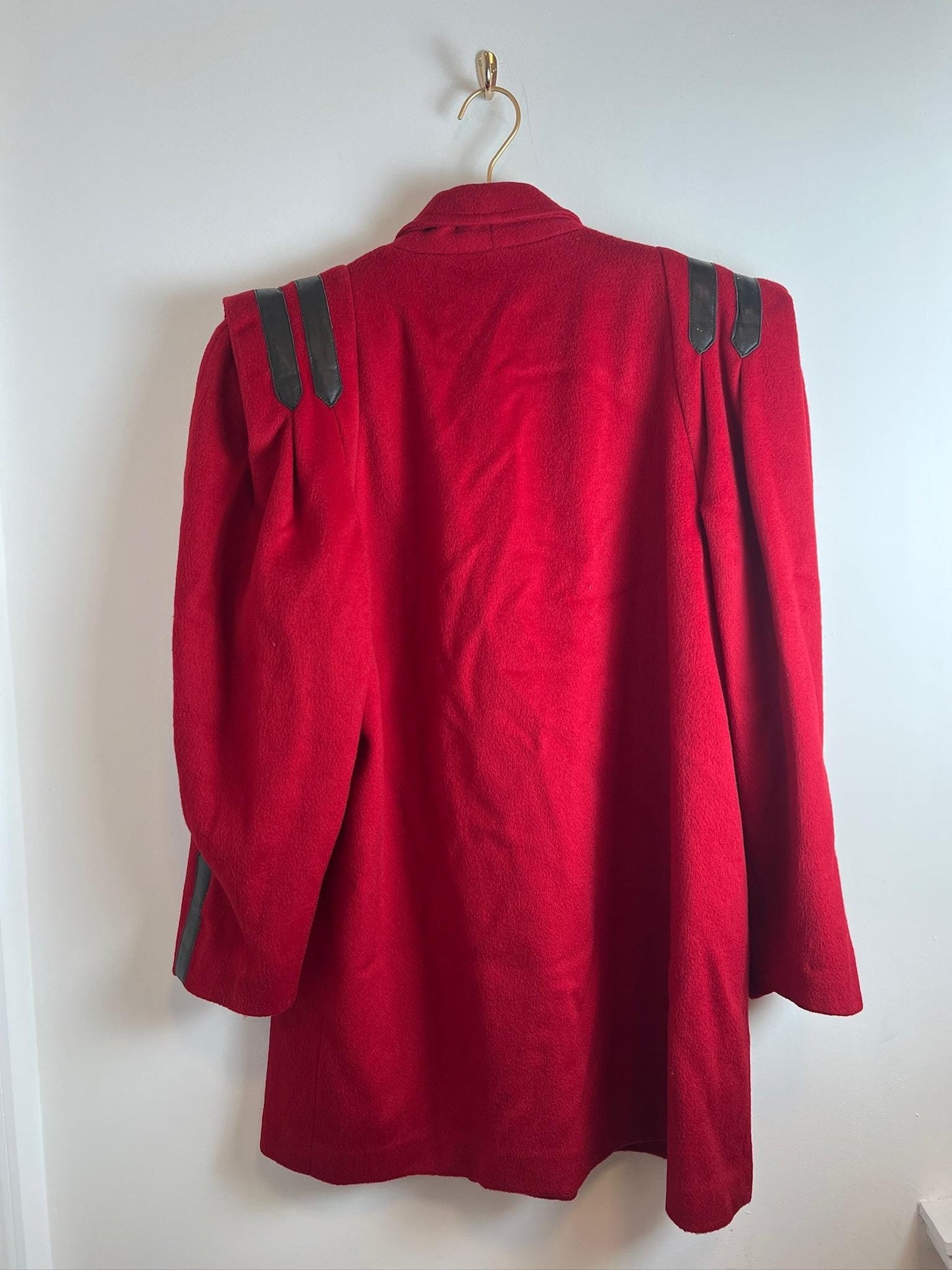 Vintage Andrea Red Pea Coat Leather Detail
