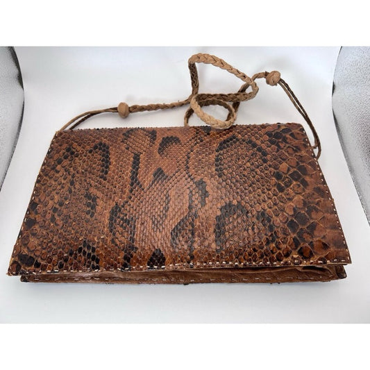 Vintage Snakeskin Handbag Shoulder Bag Brown