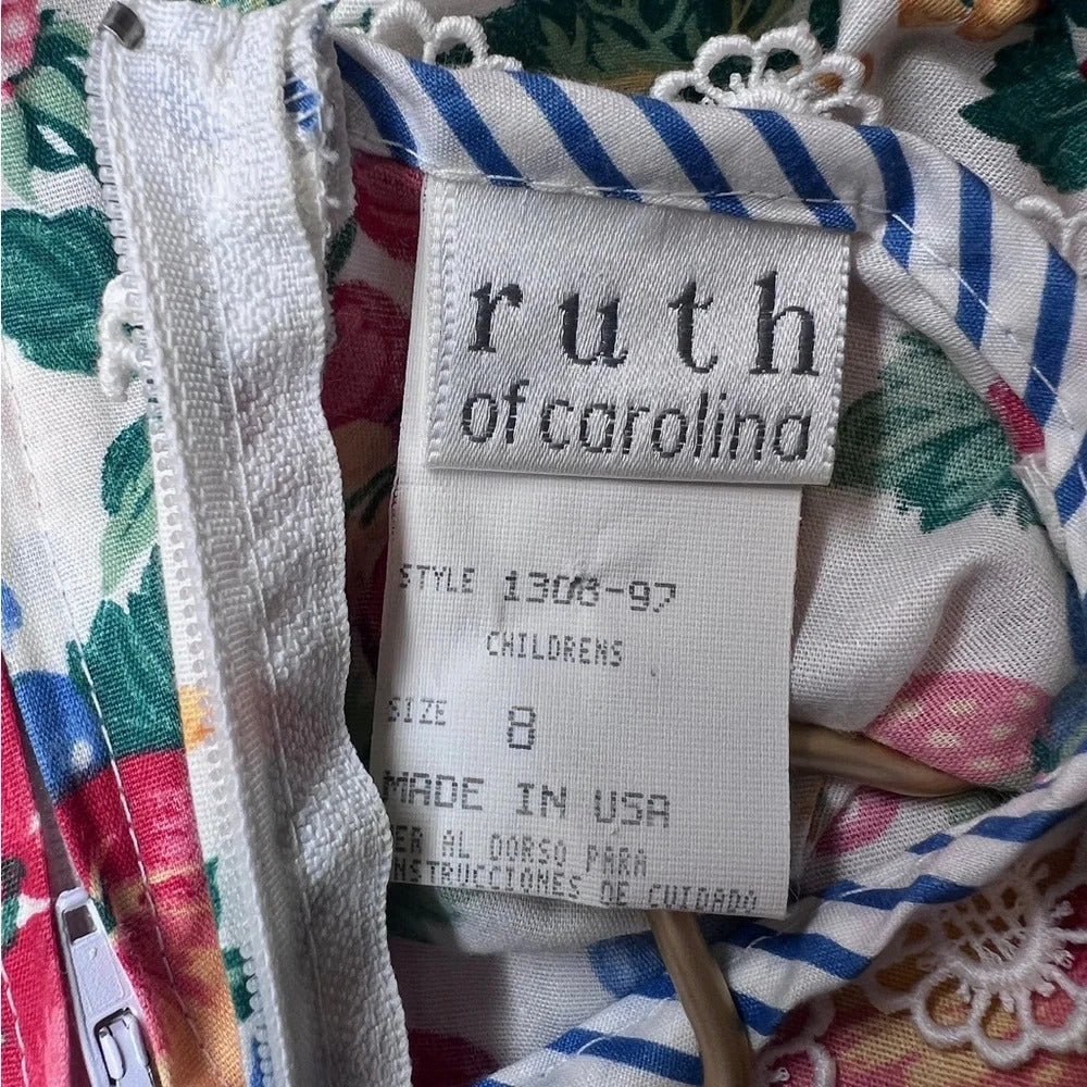 Ruth of Carolina Girls Floral Multi Color Long Dress With Matching Hat