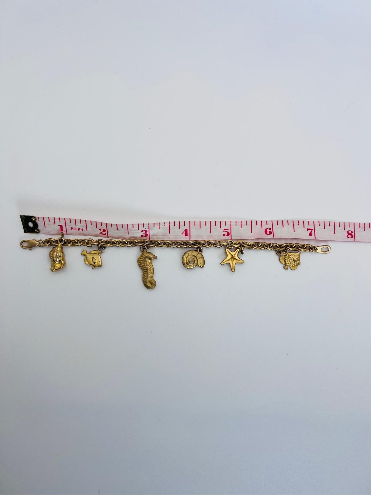 Vintage Seashell Gold Tone Charm Bracelet