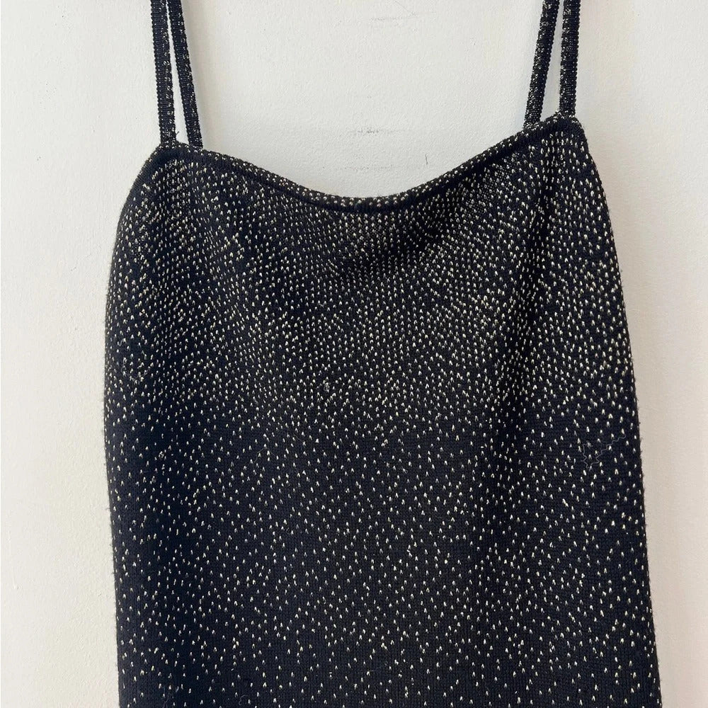 Vintage Emanuel Ungaro Long Knit Midi Dress Black Sparkle