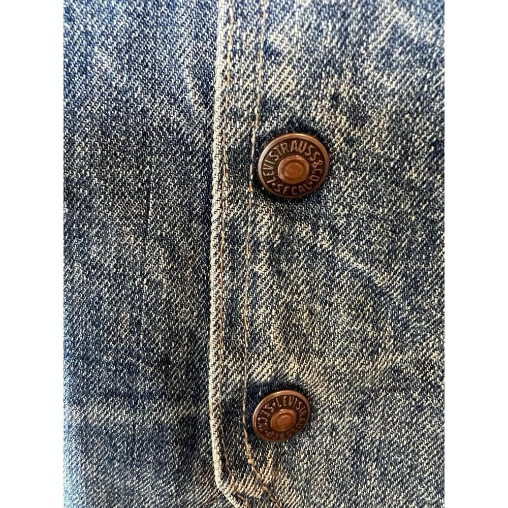 Vintage Orange Tab Levi’s Denim Vest Made in USA Snaps Custom Brooch