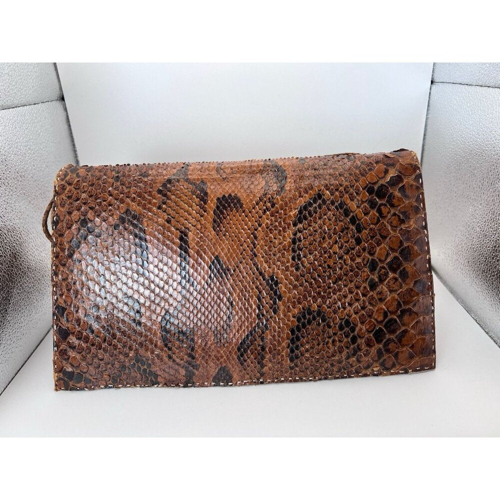 Vintage Snakeskin Handbag Shoulder Bag Brown