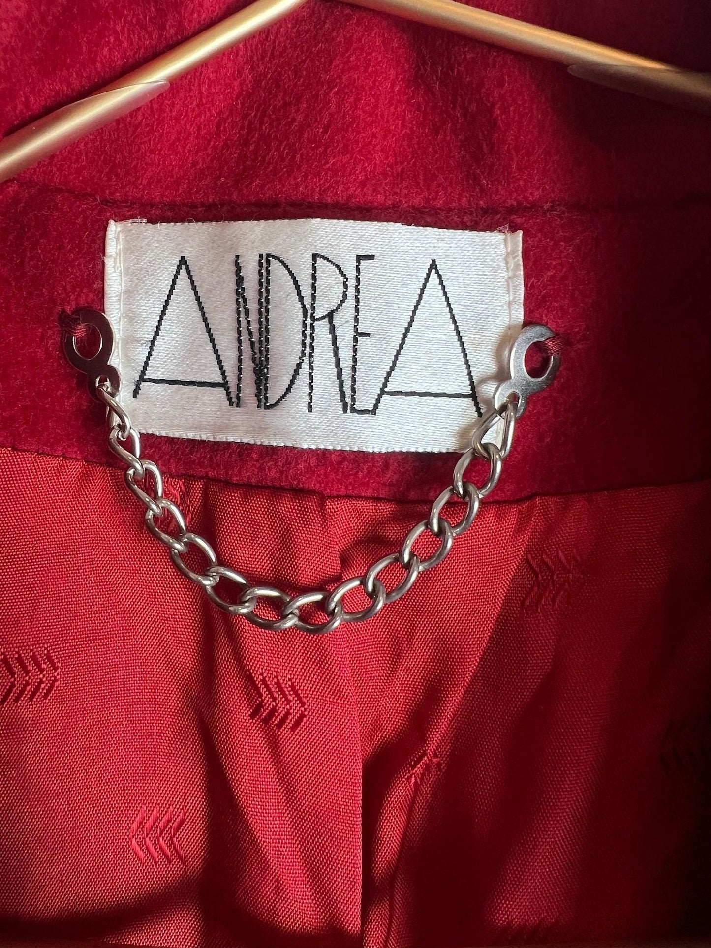 Vintage Andrea Red Pea Coat Leather Detail