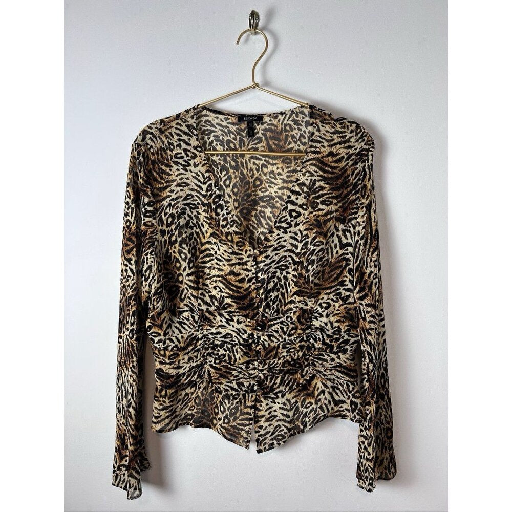 ESCADA Animal Print Silk Blouse Shirt Top sz 42 Leopard